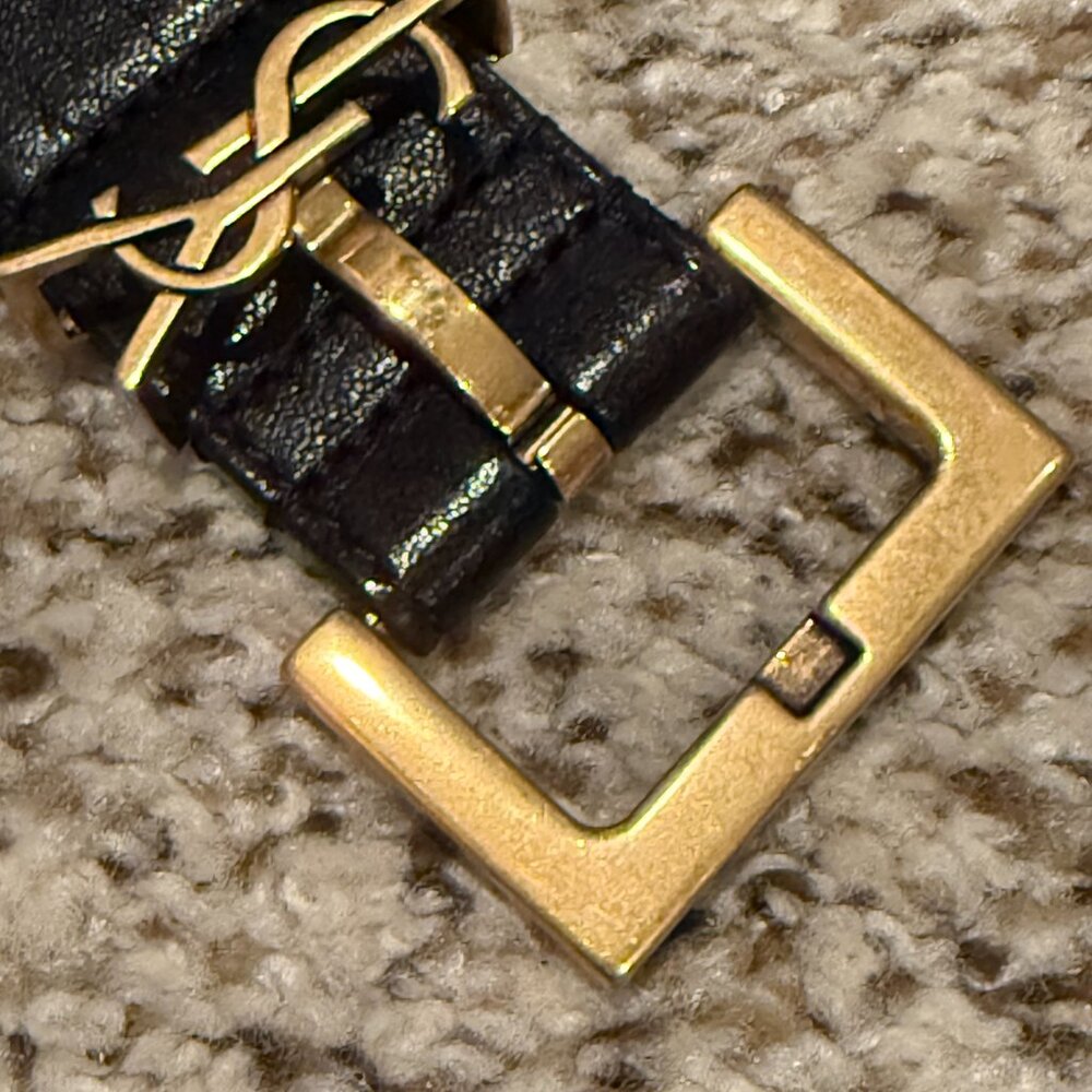 YSL | Cintura Box Monogram Leather Belt | Nero/Gold | Size: 90 (36") - Picture 7 of 15